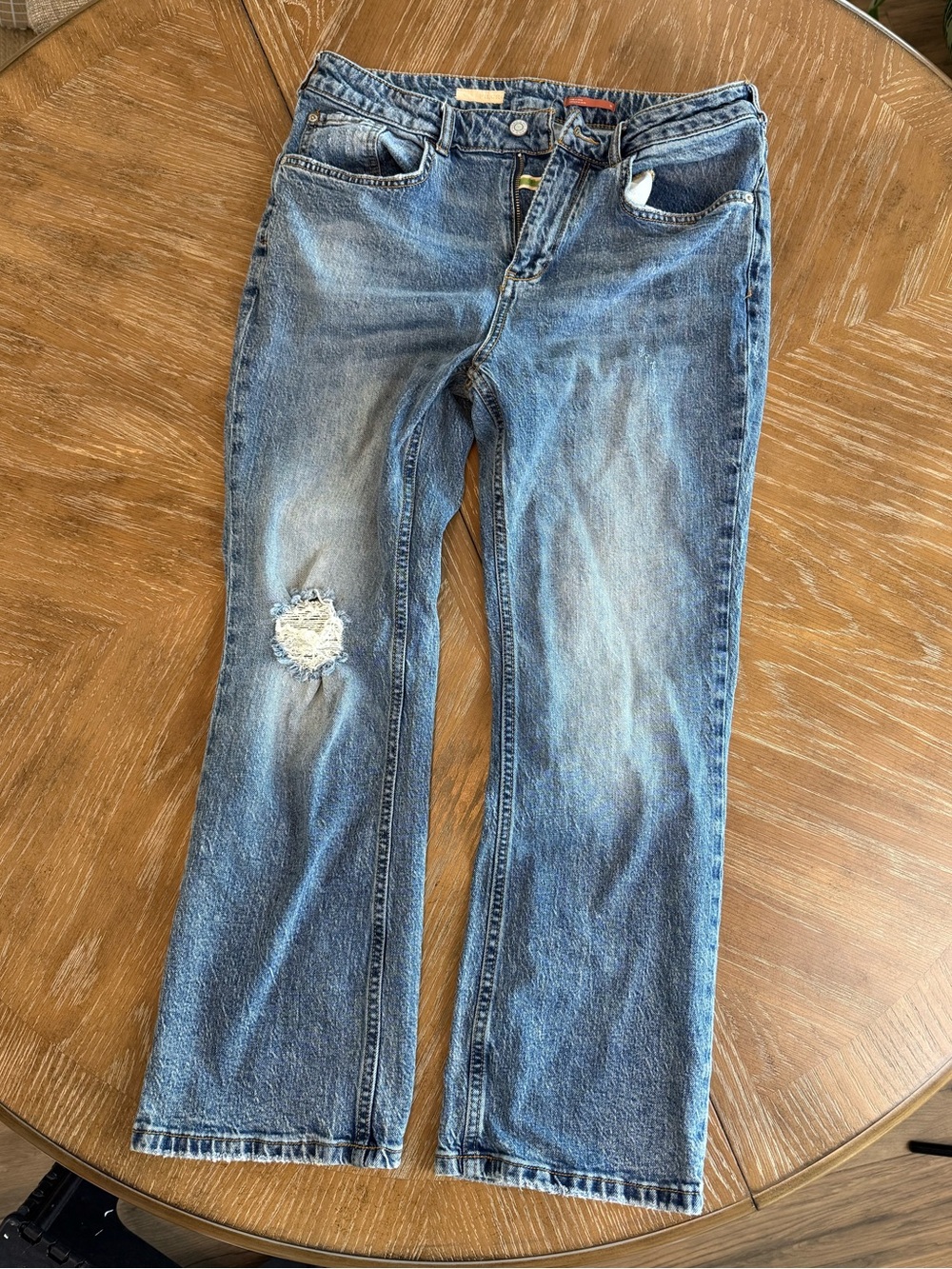 Pilcro Jeans in Mid Blue with Distressed Knee